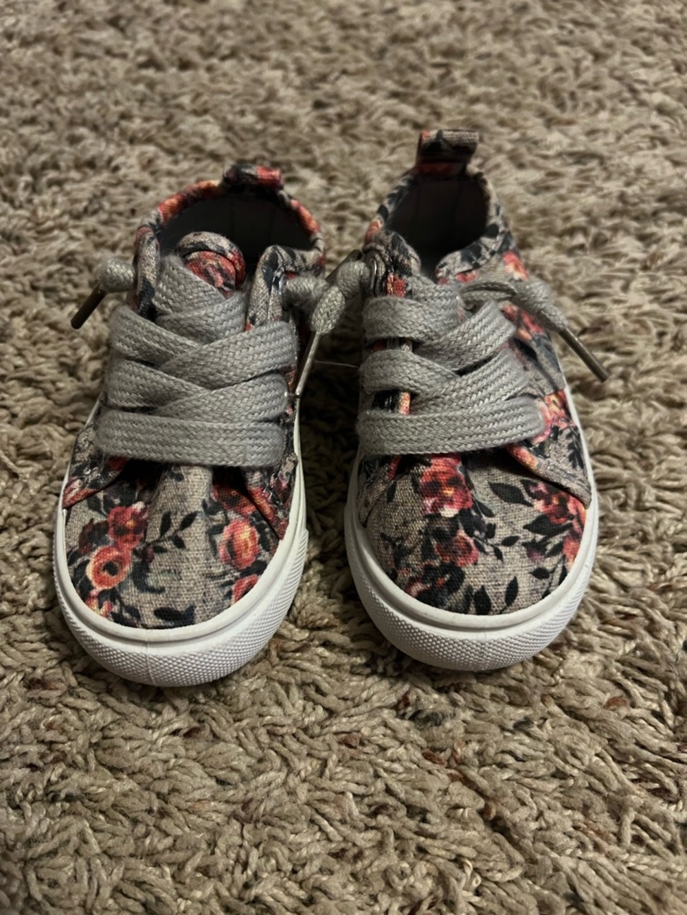 Swiggles Gray Canvas Floral Sneakers with Pink Accents